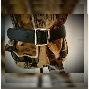 Womens black waist stretch belt faux leather NWT